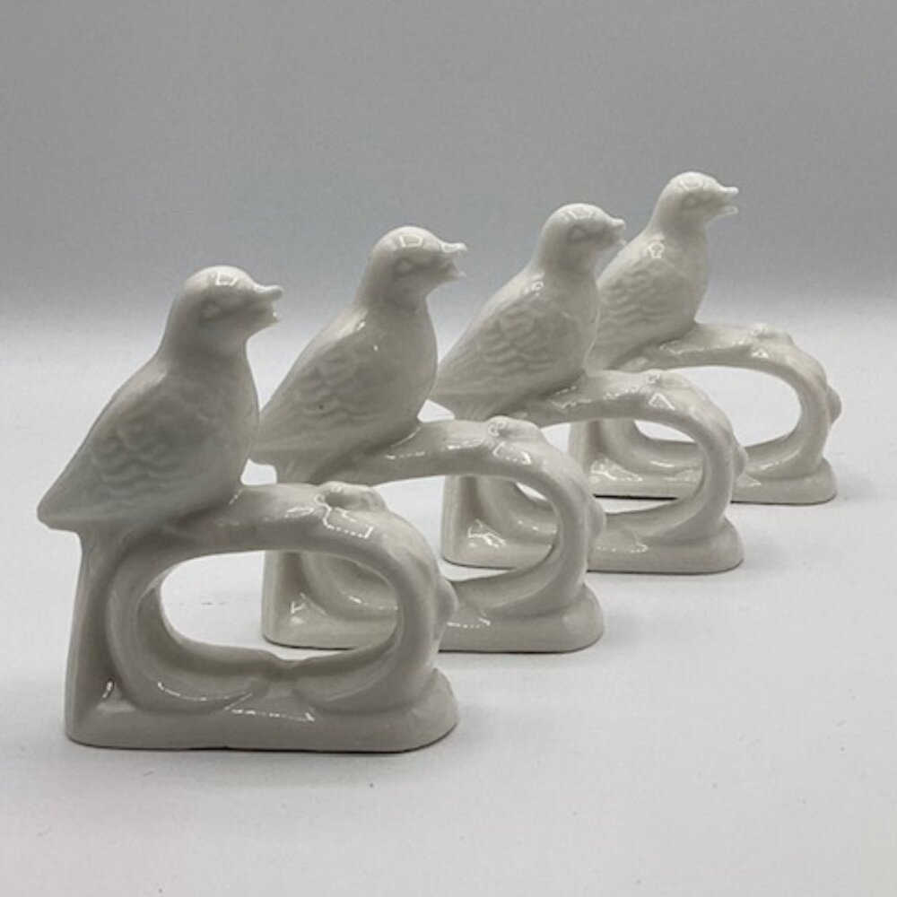 Four Ceramic Napkin Rings Bird Motiff 4"‎ Height